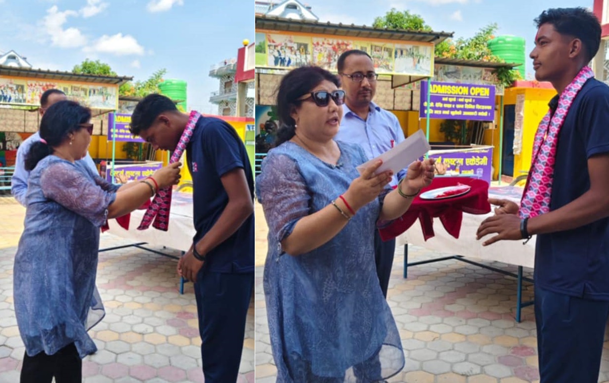 धनगढीको वेस्टर्न कृष्टल एकेडेमीद्वारा विद्यार्थी भट्टलाई सम्मान